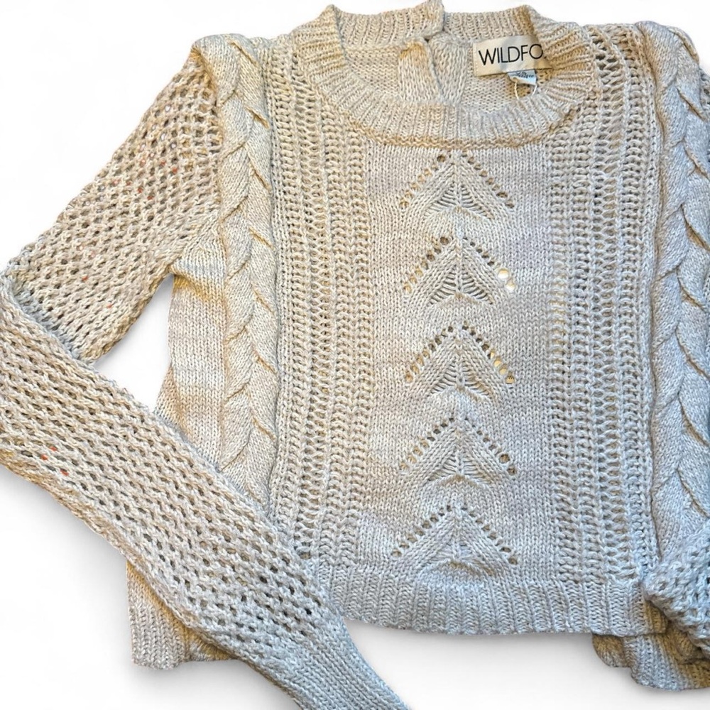 NWT Wildfox Women’s Off-White Boho Crochet Knit Cropped Jumper Sweater — XS